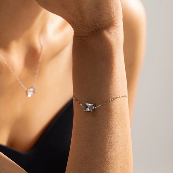 Waterproof Silver Solitaire Bracelet*Tennis Baguette Emerald Cut Diamond*JD - Picture 1 of 4